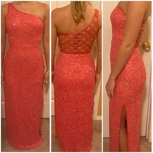 Scala full sequin dress/ coral